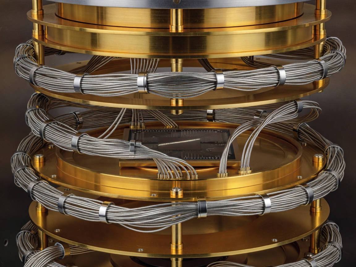 Gold-plated stages and coaxial wiring of a dilution refrigerator that houses a superconducting quantum processor