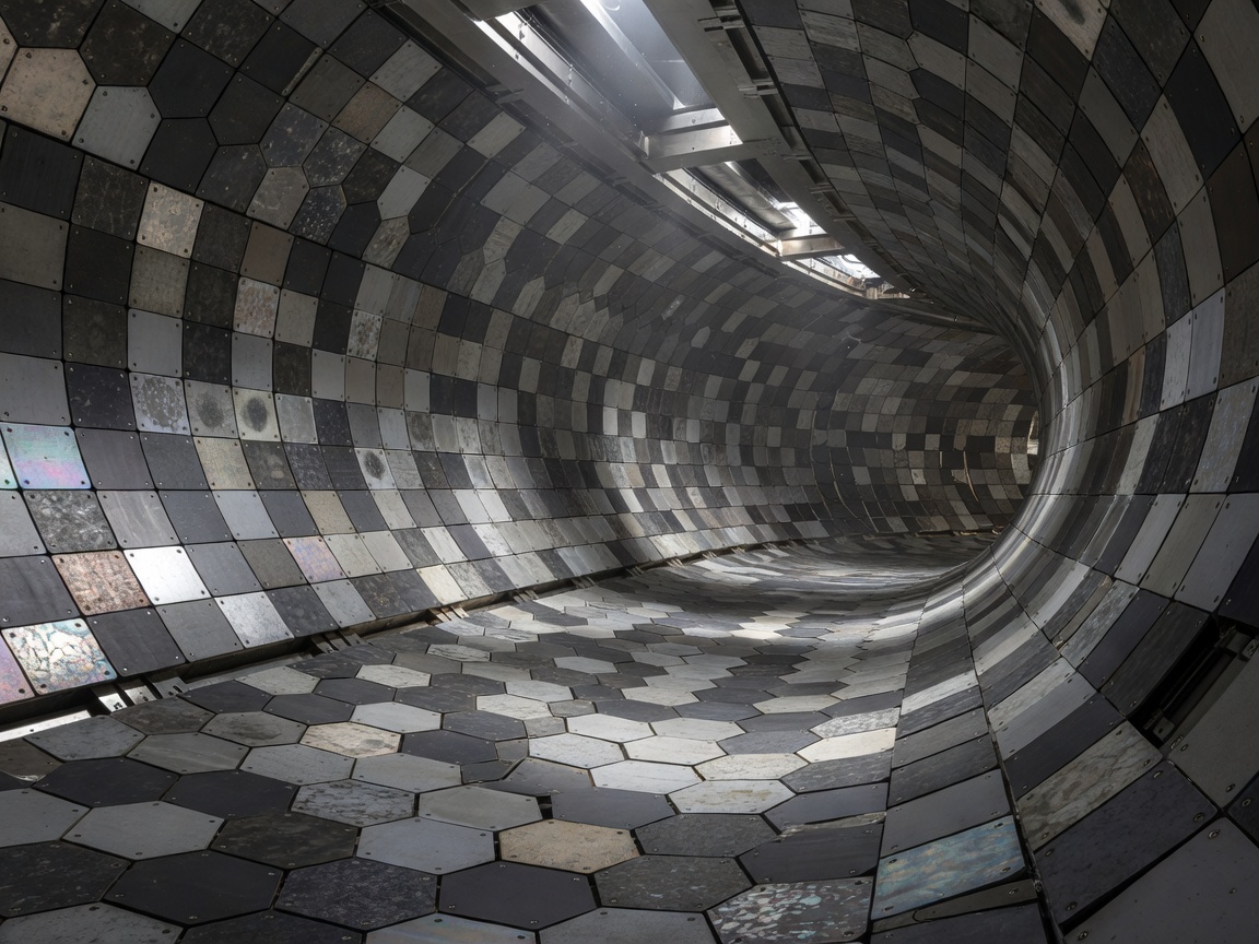 Interior of a tokamak vacuum vessel showing tiled first-wall panels curving around the toroidal chamber